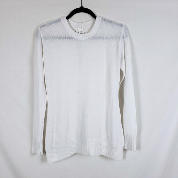 Lululemon Pullover Sweater Womens 4 White Split Back Crewneck Cashmere-Blend - Picture 1 of 11